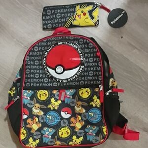 Brand New Pokemon Kids Backpack Set - Black, Red, and Yellow